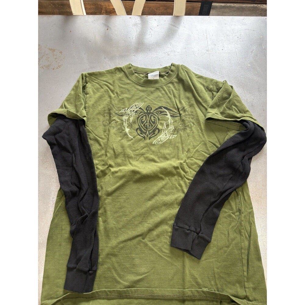 Crazy Shirts Layered Tee Mens Size L Green Black Tribal Sea Turtle Combed Cotton